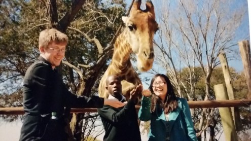 Feeding giraffes with X, our driver/guide